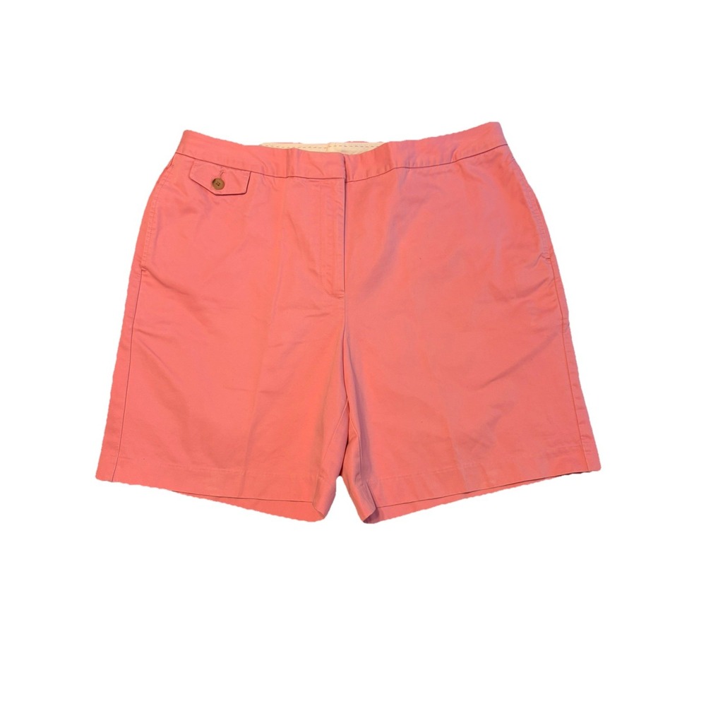 Lands' End Women's Classic Flat front Chino Shorts Pink 7" Inseam Sz 14 Pockets